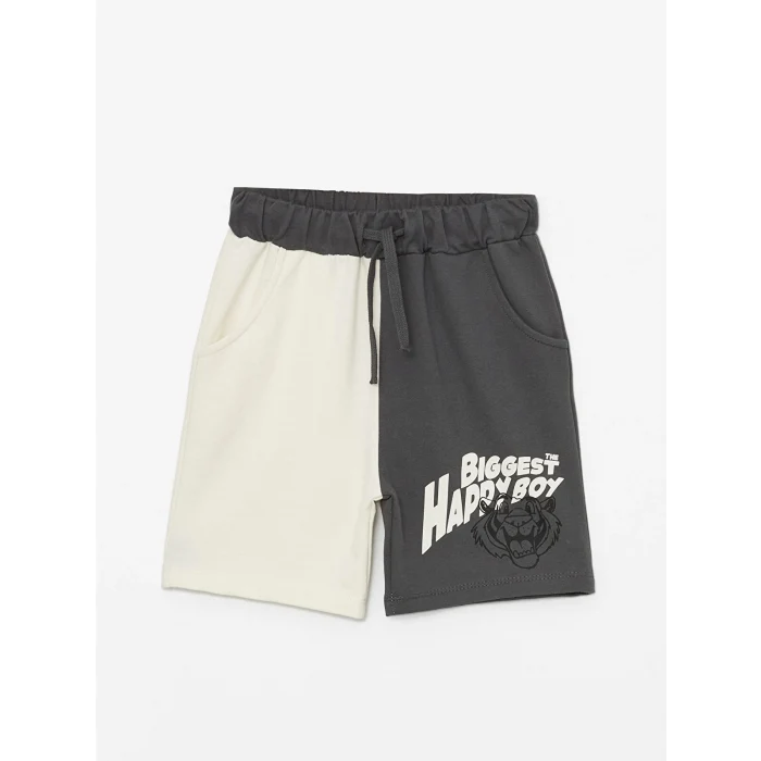 LCW Kids Gri Bisiklet Yaka Kısa Kollu Baskılı Erkek Bebek Tişört ve Şort 2li Takım