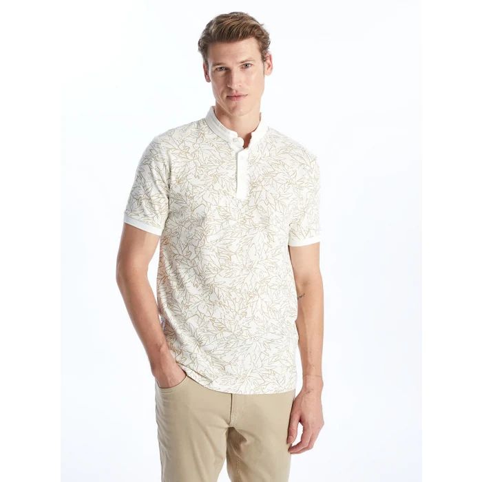 SOUTHBLUE Ekru Hakim Yaka Kısa Kollu Desenli Erkek Tişört