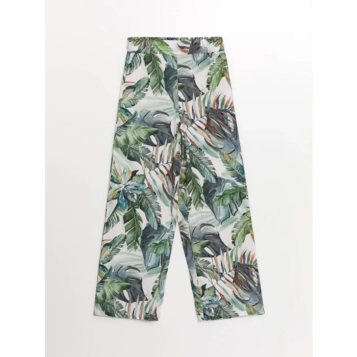 LCWAIKIKI Classic Beyaz Beli Lastikli Rahat Kalıp Desenli Kadın Pantolon