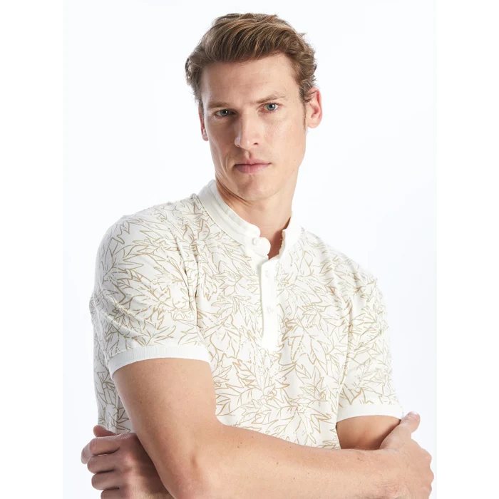 SOUTHBLUE Ekru Hakim Yaka Kısa Kollu Desenli Erkek Tişört