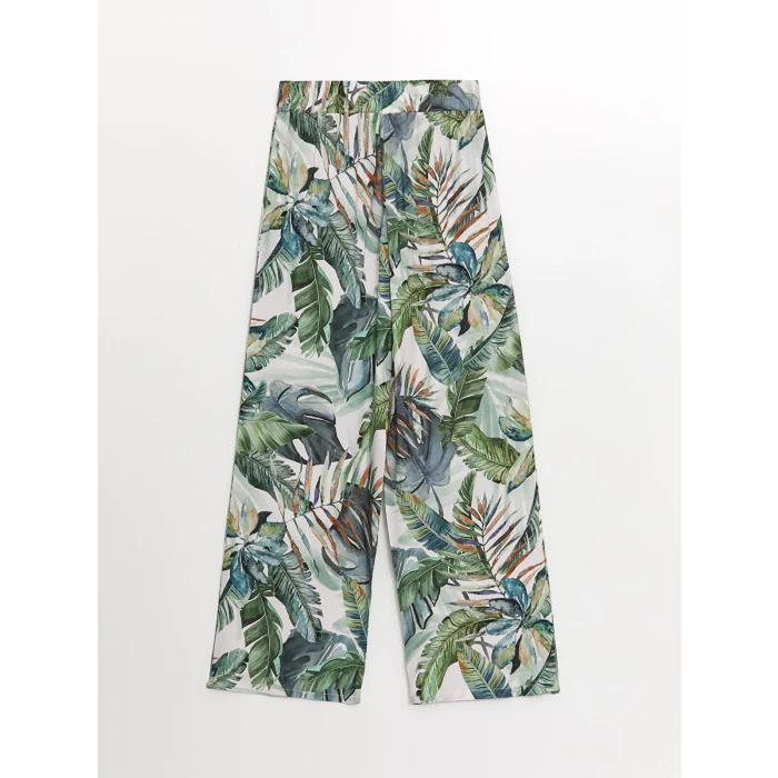 LCWAIKIKI Classic Beyaz Beli Lastikli Rahat Kalıp Desenli Kadın Pantolon