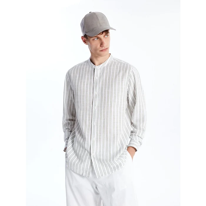 XSIDE Yeşil Regular Fit Uzun Kollu Çizgili Poplin Erkek Gömlek