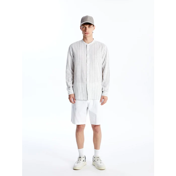 XSIDE Yeşil Regular Fit Uzun Kollu Çizgili Poplin Erkek Gömlek