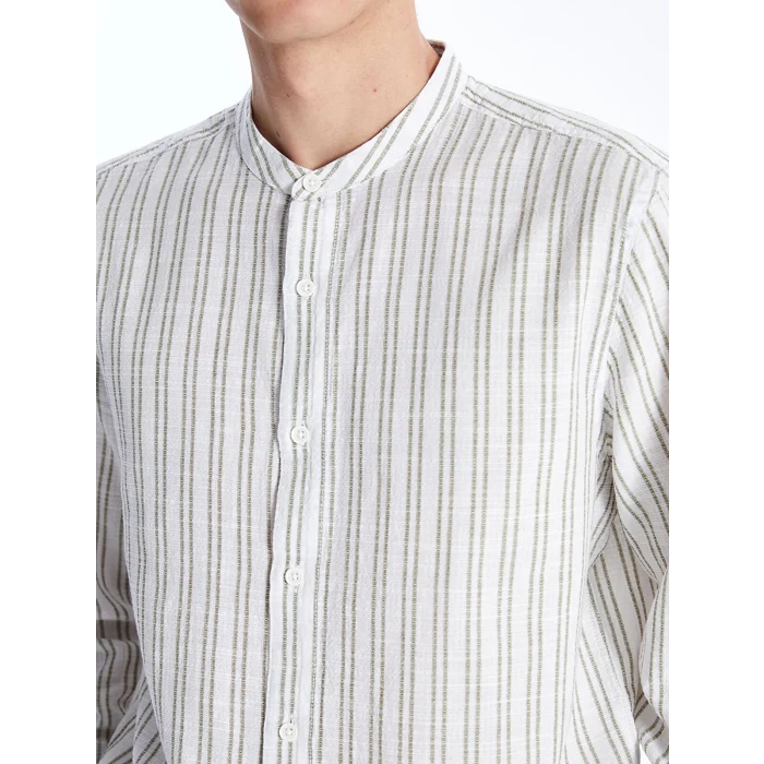 XSIDE Yeşil Regular Fit Uzun Kollu Çizgili Poplin Erkek Gömlek