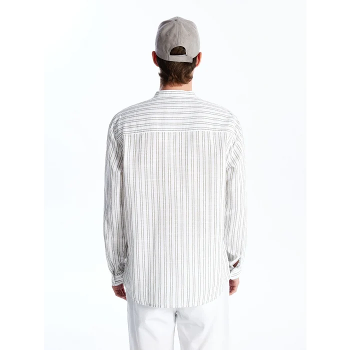 XSIDE Yeşil Regular Fit Uzun Kollu Çizgili Poplin Erkek Gömlek