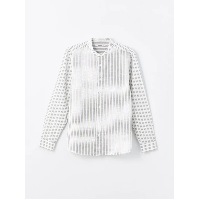 XSIDE Yeşil Regular Fit Uzun Kollu Çizgili Poplin Erkek Gömlek