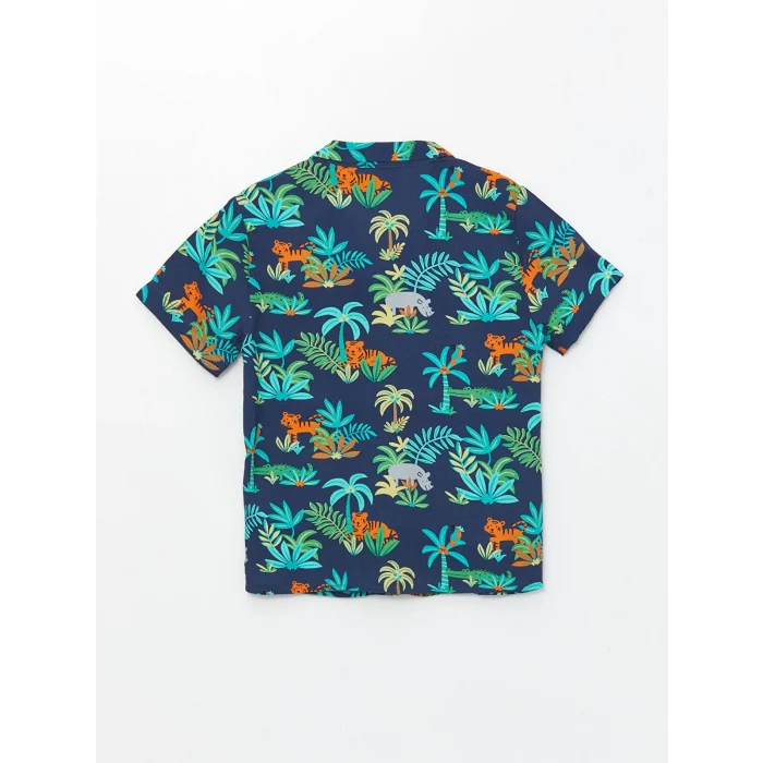 LCW Kids Lacivert Resort Yaka Kısa Kollu Baskılı Erkek Bebek Gömlek