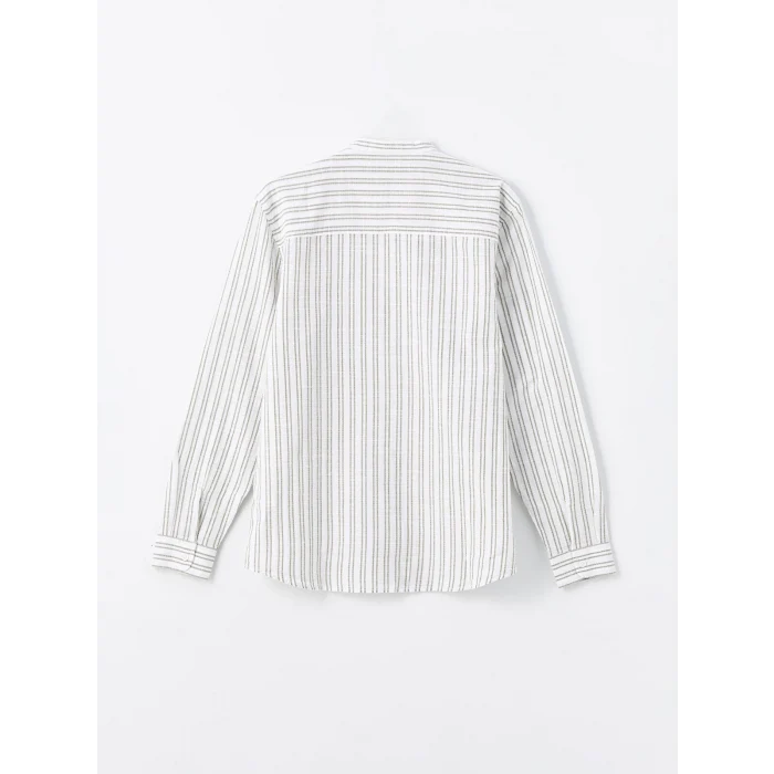 XSIDE Yeşil Regular Fit Uzun Kollu Çizgili Poplin Erkek Gömlek