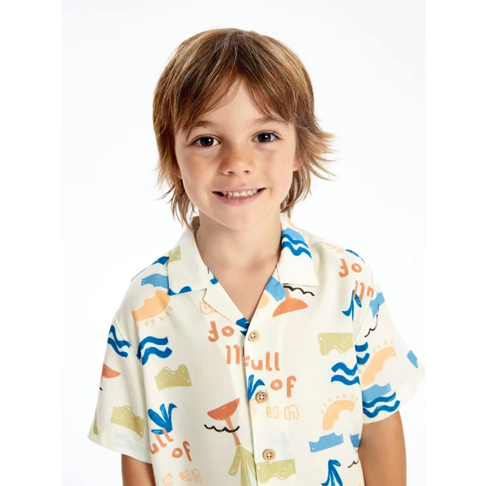 LCW Kids Bej Kısa Kollu Baskılı Erkek Bebek Gömlek