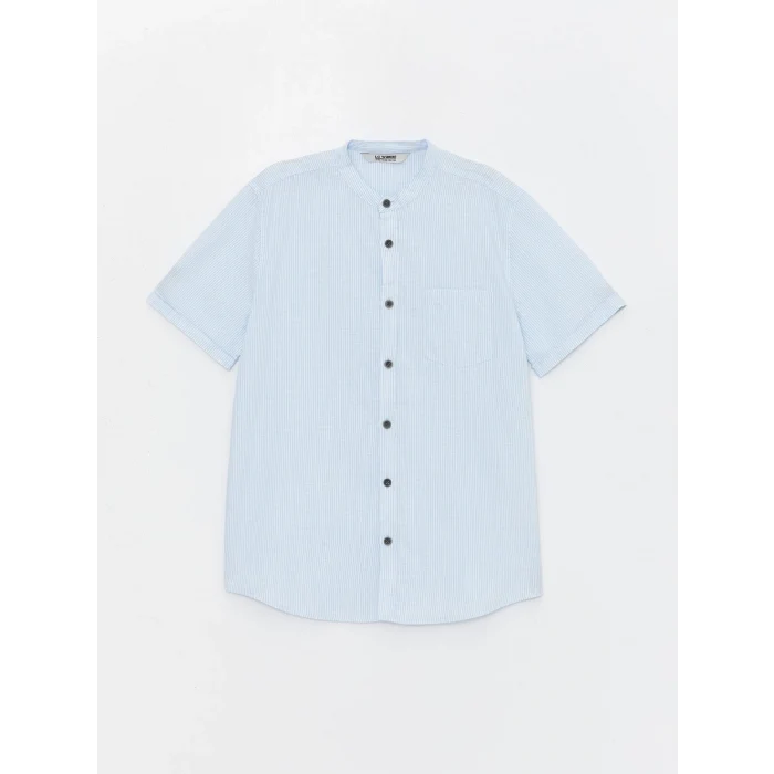 LCW Kids Mavi Hakim Yaka Çizgili Kısa Kollu Erkek Çocuk Gömlek