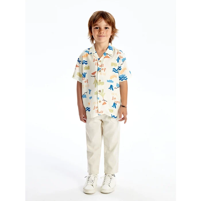 LCW Kids Bej Kısa Kollu Baskılı Erkek Bebek Gömlek