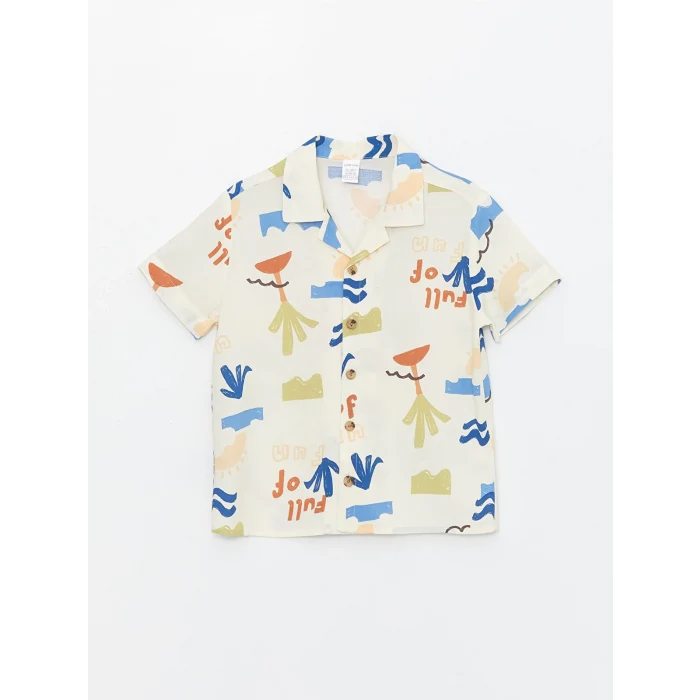 LCW Kids Bej Kısa Kollu Baskılı Erkek Bebek Gömlek