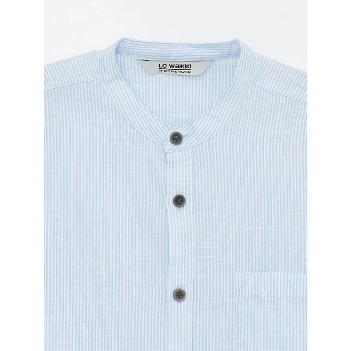 LCW Kids Mavi Hakim Yaka Çizgili Kısa Kollu Erkek Çocuk Gömlek