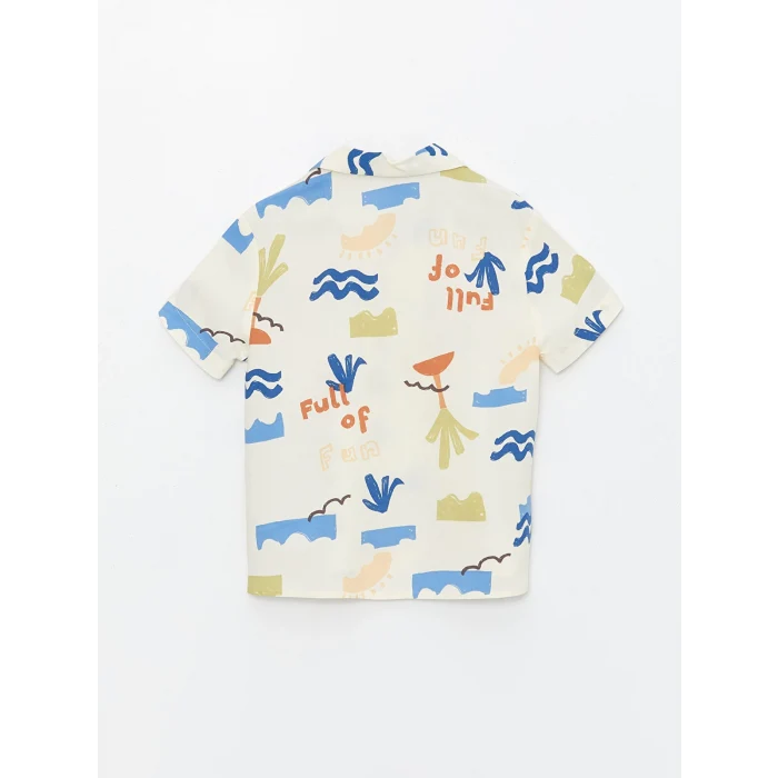 LCW Kids Bej Kısa Kollu Baskılı Erkek Bebek Gömlek