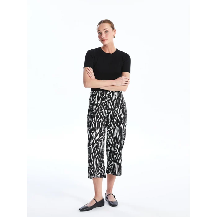 LCWAIKIKI Basic Siyah Beli Lastikli Desenli Kadın Kapri
