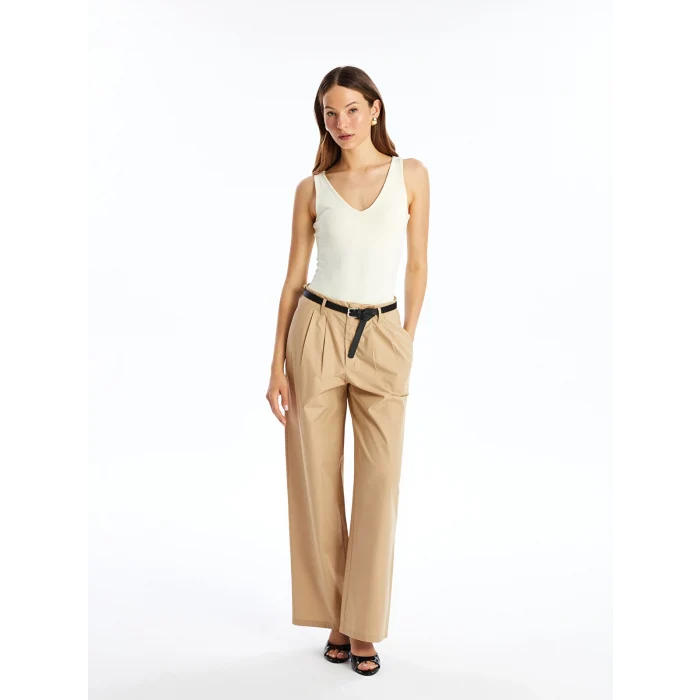 LCW Vision Kahverengi Beli Kemerli Rahat Kalıp Kadın Pantolon