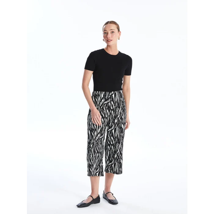 LCWAIKIKI Basic Siyah Beli Lastikli Desenli Kadın Kapri