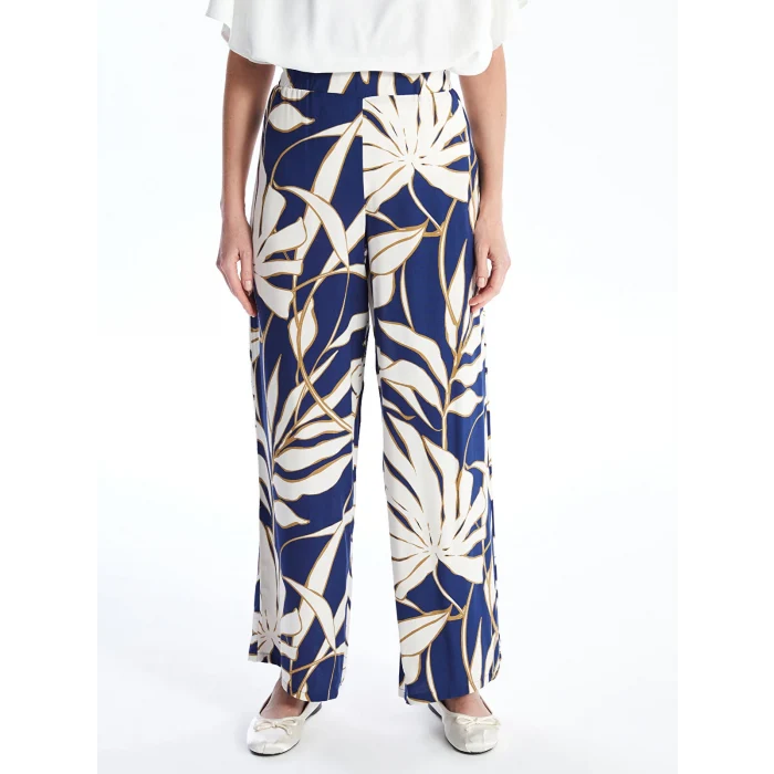 LCWAIKIKI Classic Yeşil Beli Lastikli Rahat Kalıp Desenli Kadın Pantolon