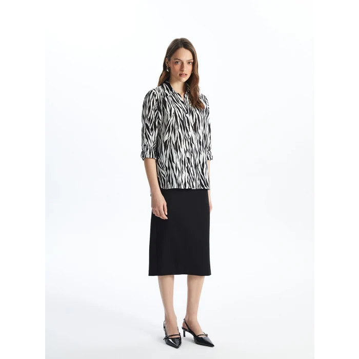 LCWAIKIKI Classic Siyah Desenli Uzun Kollu Poplin Kadın Gömlek