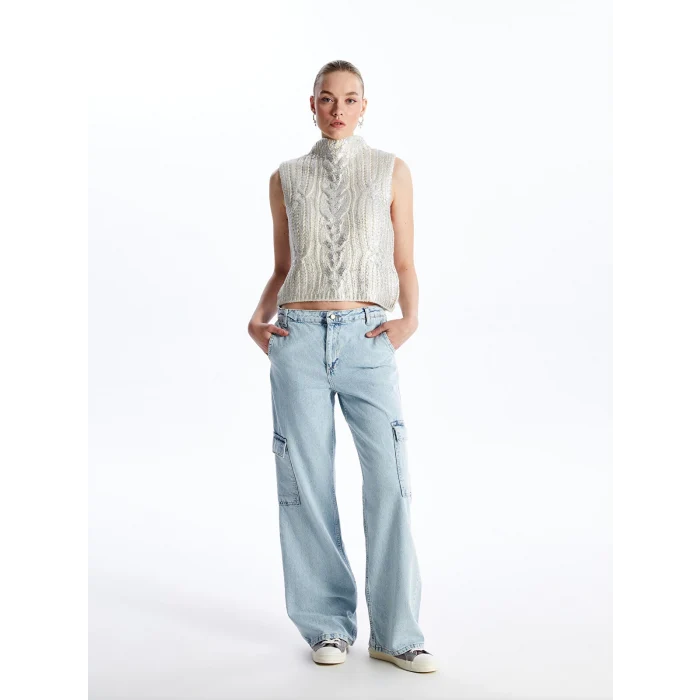 LCW Jeans Indigo Wideleg Kadın Kargo Jean Pantolon