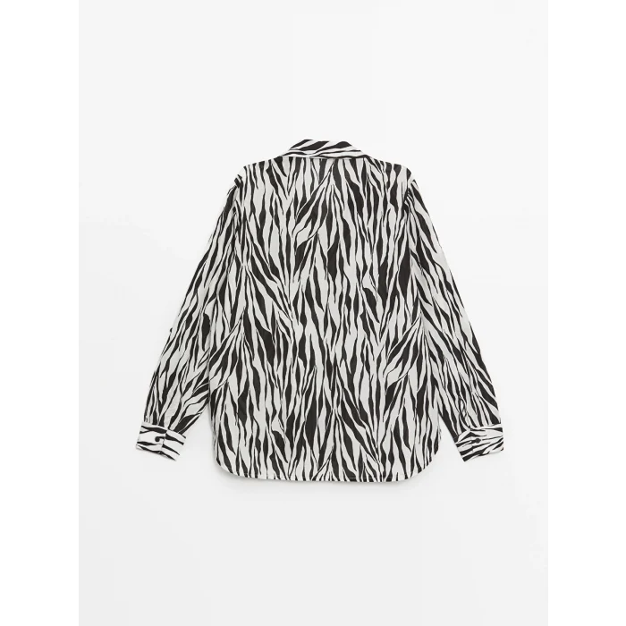 LCWAIKIKI Classic Siyah Desenli Uzun Kollu Poplin Kadın Gömlek