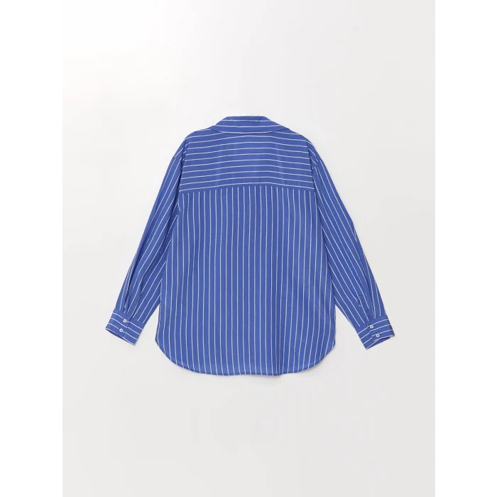 LCW Vision Mavi Çizgili Uzun Kollu Oversize Kadın Gömlek
