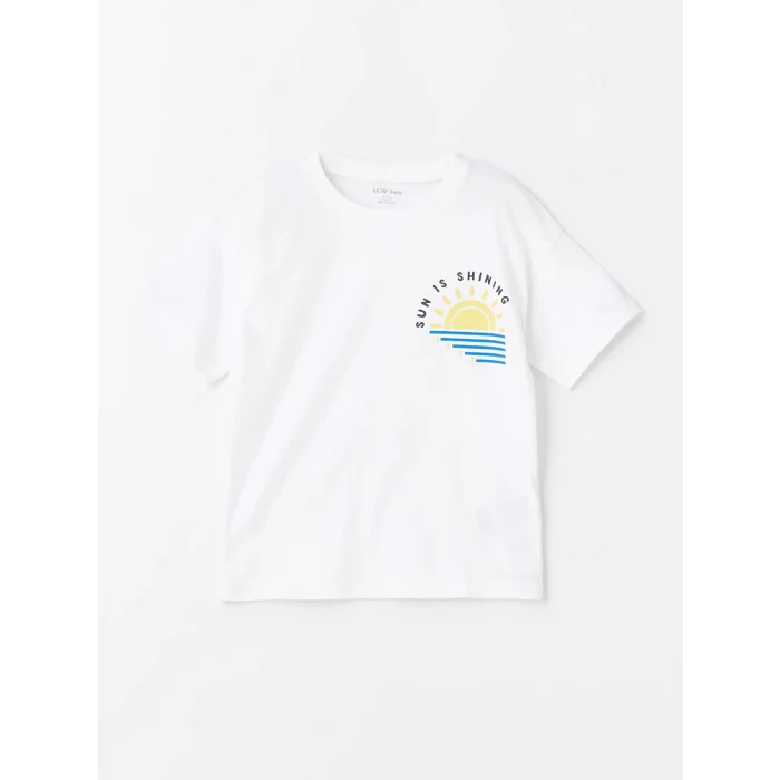 LCW Kids Beyaz Bisiklet Yaka Kısa Kollu Baskılı Erkek Bebek Tişört ve Şort 2li Takım