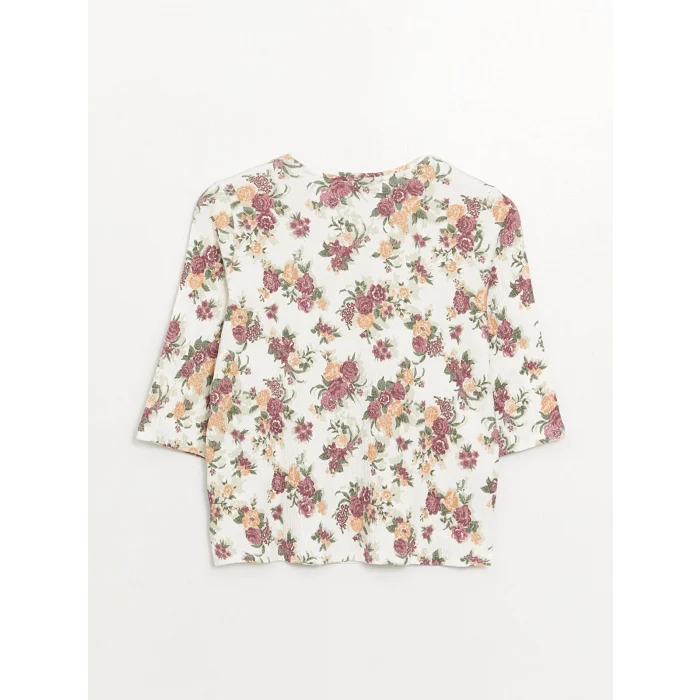 LCW Grace Beyaz V Yaka Çiçekli Kadın Bluz