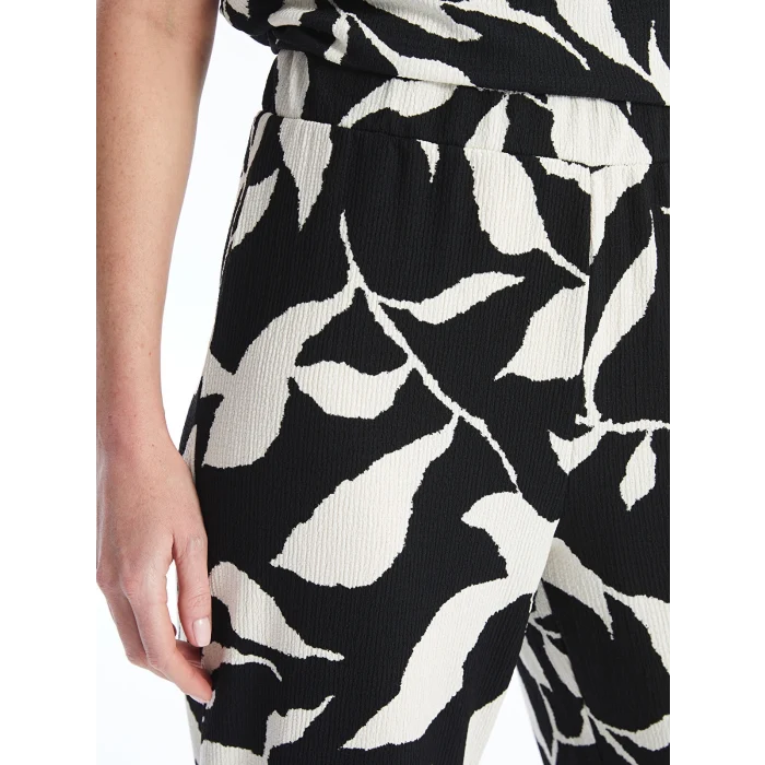 LCWAIKIKI Basic Siyah Beli Lastikli Desenli Kadın Pantolon