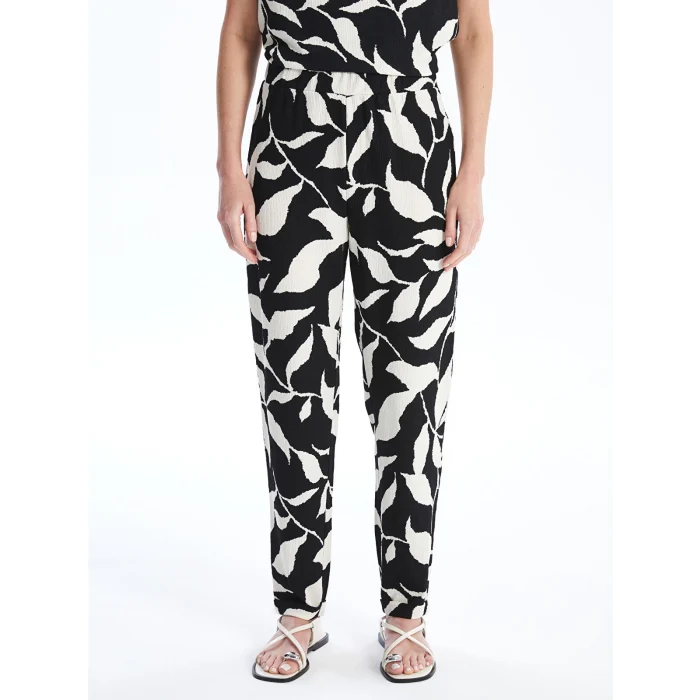 LCWAIKIKI Basic Siyah Beli Lastikli Desenli Kadın Pantolon