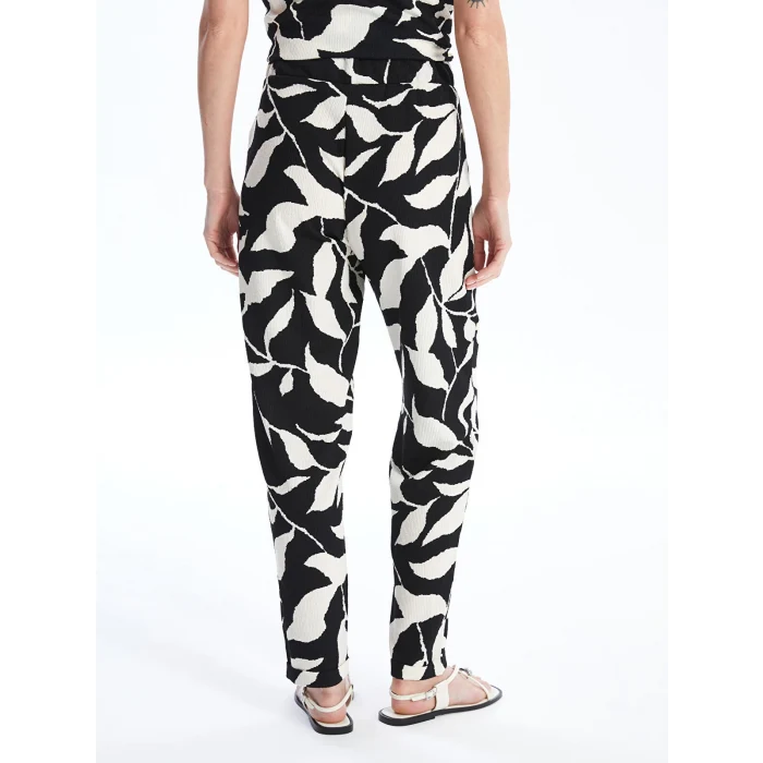 LCWAIKIKI Basic Siyah Beli Lastikli Desenli Kadın Pantolon