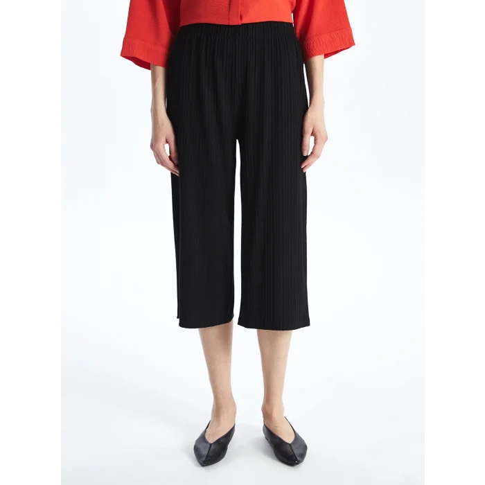 LCWAIKIKI Basic Siyah Kadın Beli Lastikli Düz Kapri