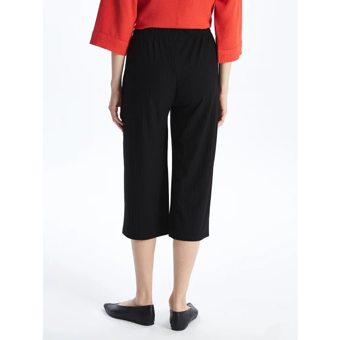 LCWAIKIKI Basic Siyah Kadın Beli Lastikli Düz Kapri