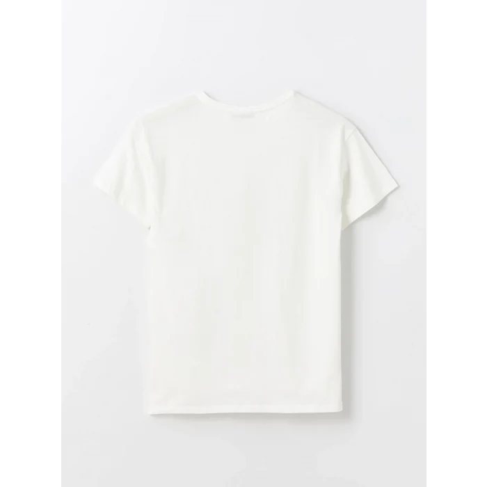 LCWAIKIKI Basic Ekru Bisiklet Yaka Taşlı Kısa Kollu Kadın Tişört