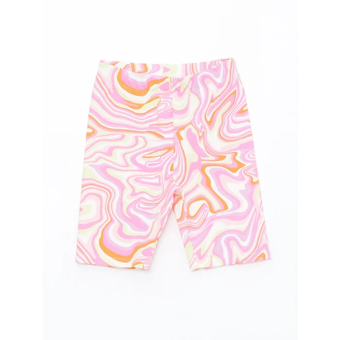 LCW Kids Yeşil Bisiklet Yaka Baskılı Kısa Kollu Kız Çocuk Tişört ve Tayt