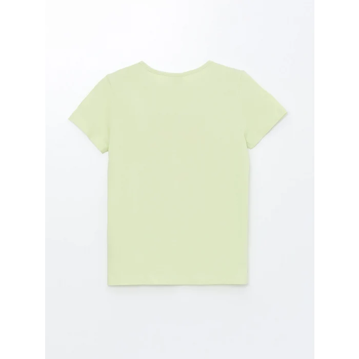 LCW Kids Yeşil Bisiklet Yaka Baskılı Kısa Kollu Kız Çocuk Tişört ve Tayt