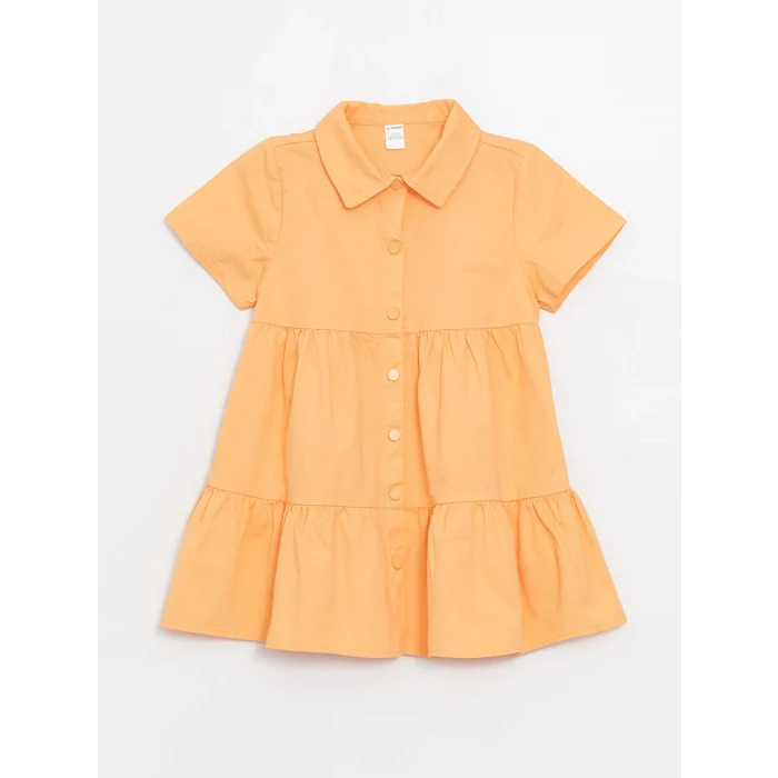 LCW Kids Turuncu Gömlek Yaka Kısa Kollu Kız Bebek Elbise