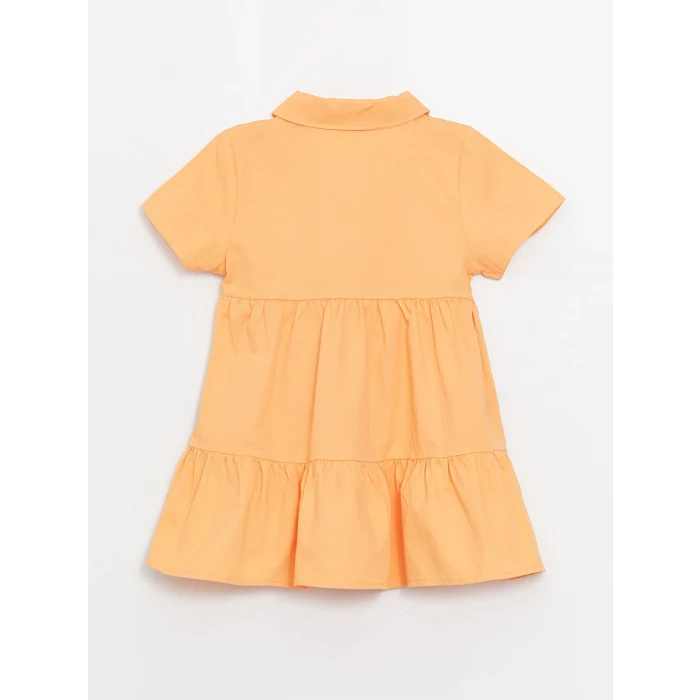 LCW Kids Turuncu Gömlek Yaka Kısa Kollu Kız Bebek Elbise
