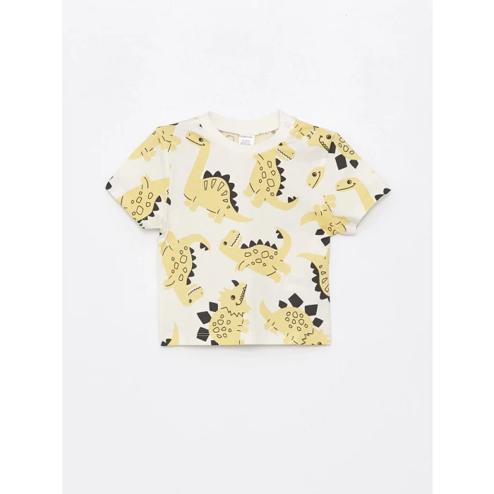 LCW baby Ekru Bisiklet Yaka Erkek Bebek Tişört ve Pantolon 2li Takım