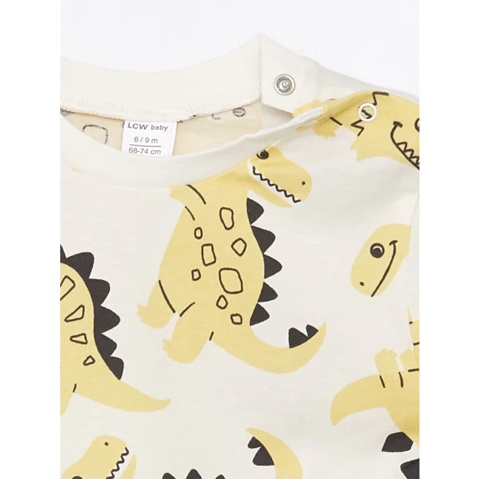 LCW baby Ekru Bisiklet Yaka Erkek Bebek Tişört ve Pantolon 2li Takım