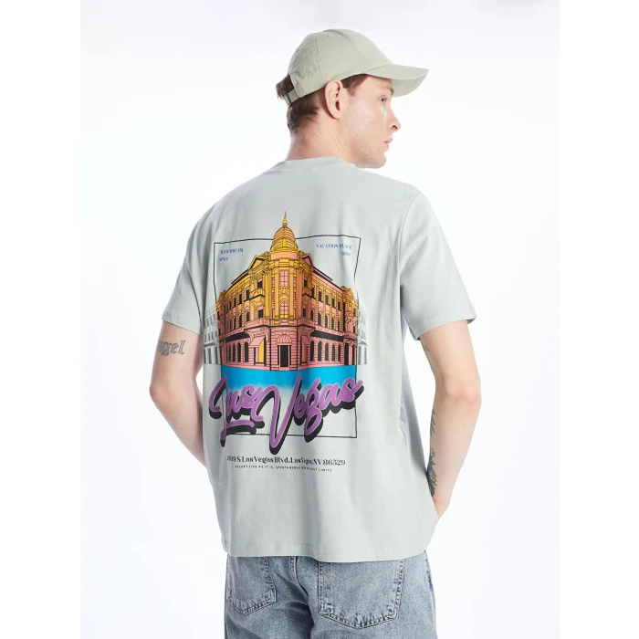 XSIDE Gri Bisiklet Yaka Kısa Kollu Baskılı Penye Erkek Tişört