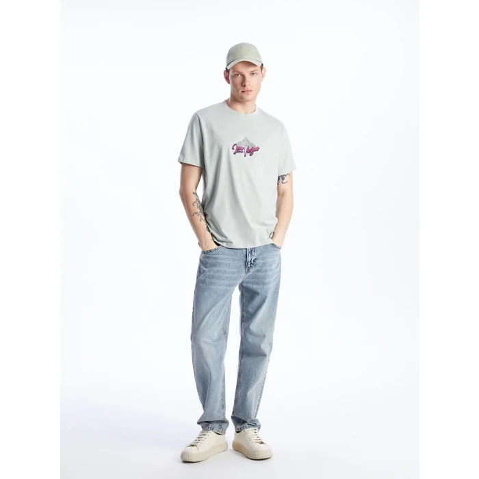 XSIDE Gri Bisiklet Yaka Kısa Kollu Baskılı Penye Erkek Tişört