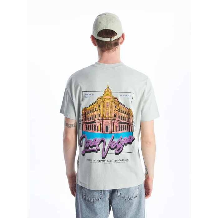 XSIDE Gri Bisiklet Yaka Kısa Kollu Baskılı Penye Erkek Tişört