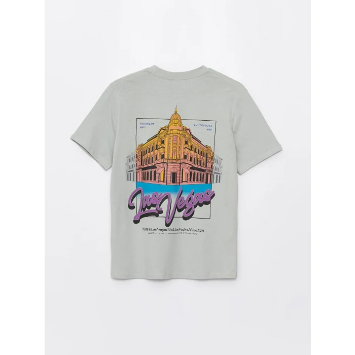 XSIDE Gri Bisiklet Yaka Kısa Kollu Baskılı Penye Erkek Tişört