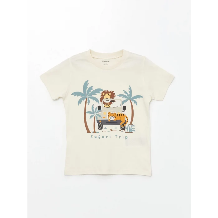 LCW Kids Turuncu Bisiklet Yaka Kısa Kollu Baskılı Erkek Bebek Tişört 2li