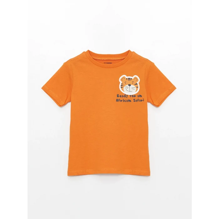 LCW Kids Turuncu Bisiklet Yaka Kısa Kollu Baskılı Erkek Bebek Tişört 2li