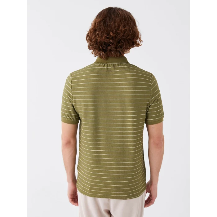 LCW Vision Haki Polo Yaka Kısa Kollu Çizgili Erkek Tişört