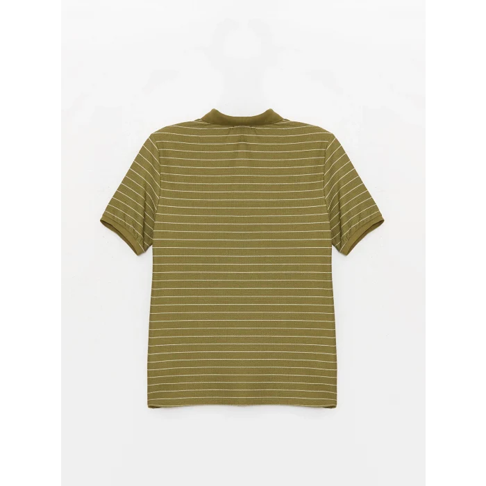LCW Vision Haki Polo Yaka Kısa Kollu Çizgili Erkek Tişört