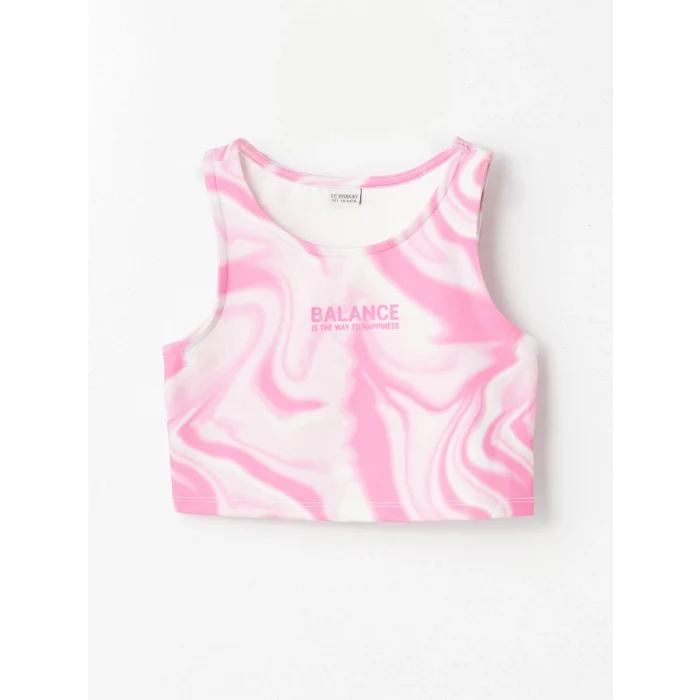 LCW Kids Pembe Bisiklet Yaka Batik Desenli Kız Çocuk Atlet ve Tayt