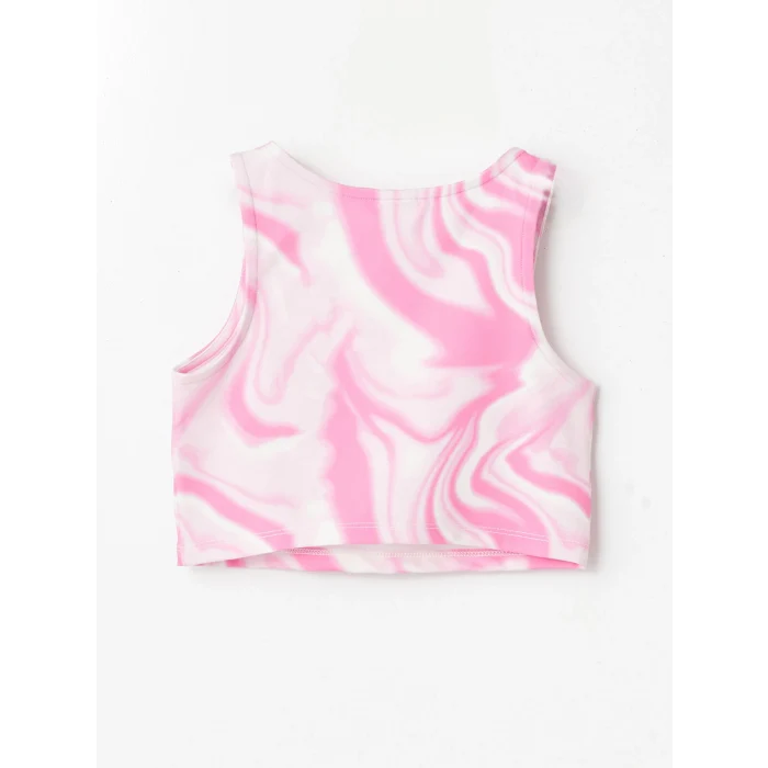 LCW Kids Pembe Bisiklet Yaka Batik Desenli Kız Çocuk Atlet ve Tayt